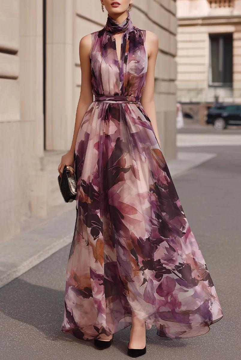 Emi | Watercolor Chiffon Maxi Dress