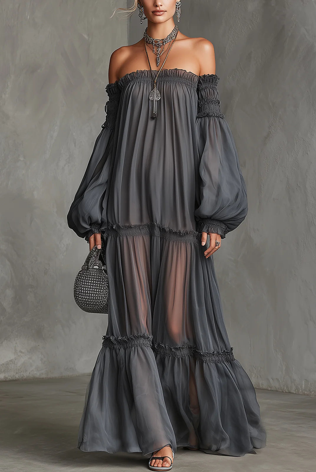 Vega | Sheer Off-Shoulder Maxi Dress