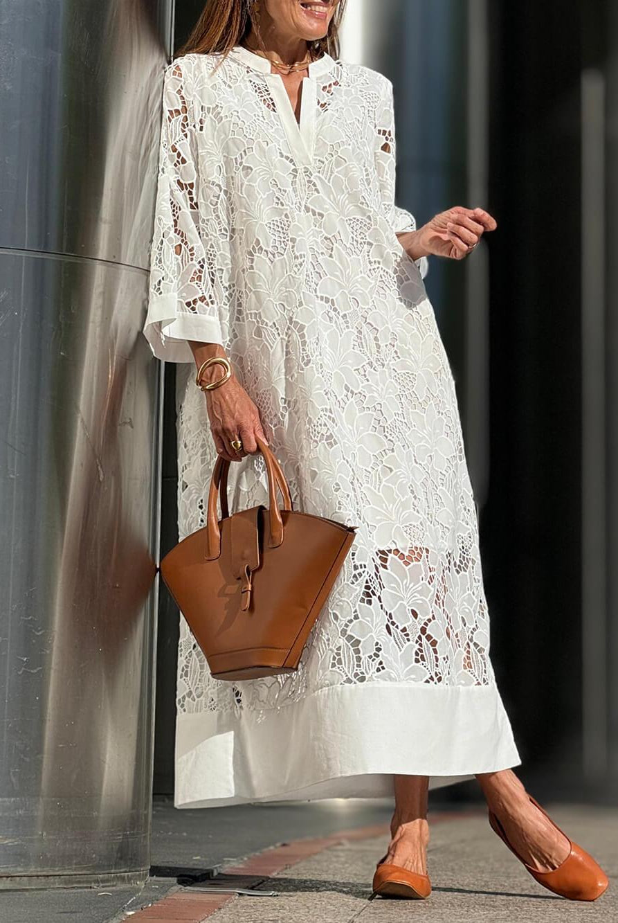 Rosalyn | Beach Glam Flower V-Neck Midi Dress