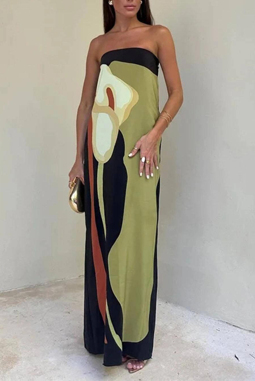 Nala | Coastal Chic Strapless Printed Maxi Party Dress