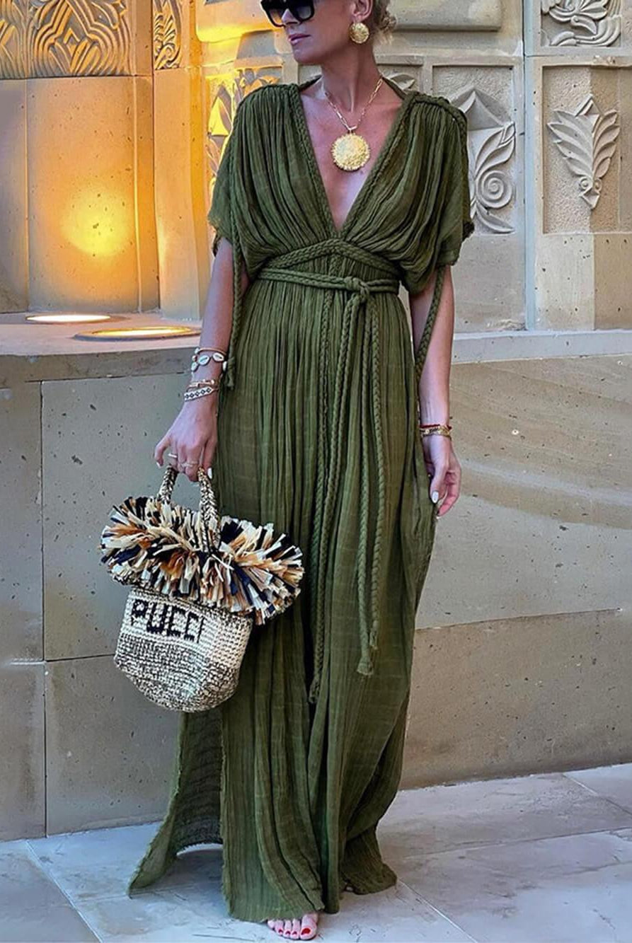 Raisa | Kimono Draped Braids Cover Up Slit Maxi Dress