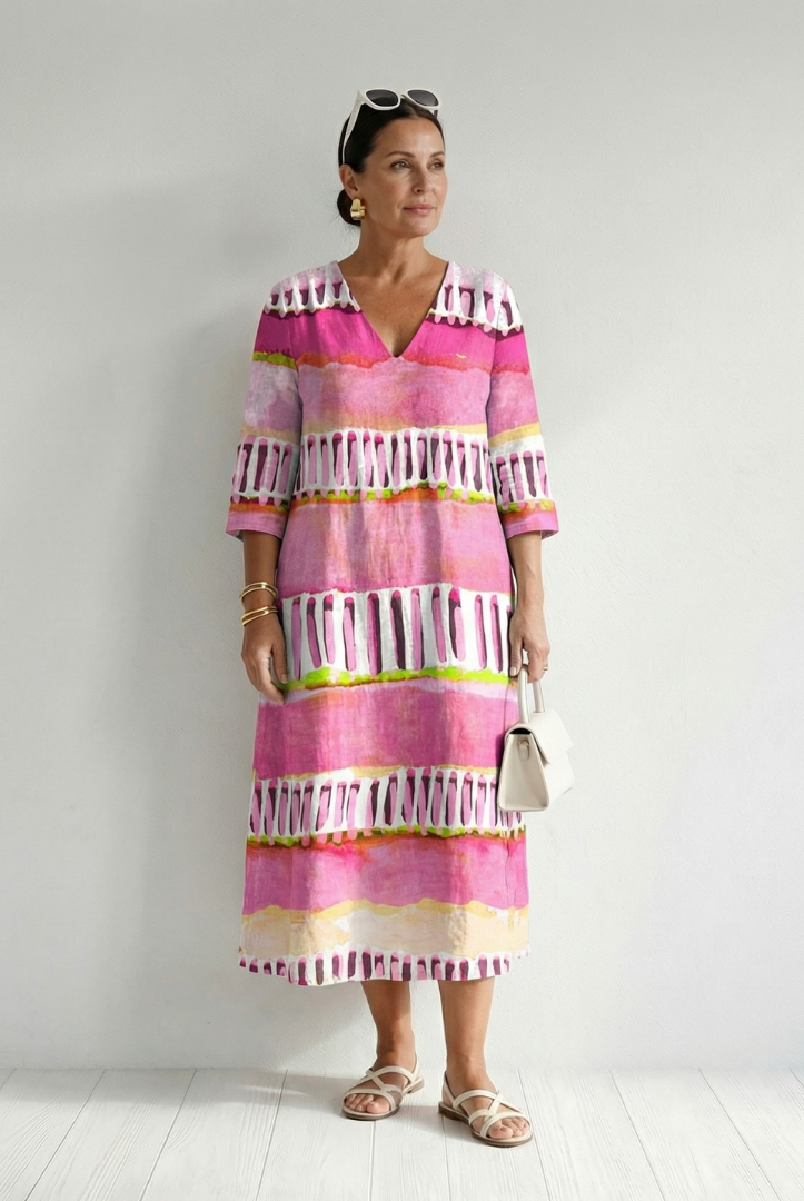 Penelope | Easy Flow Patterned Stripe Midi Dress