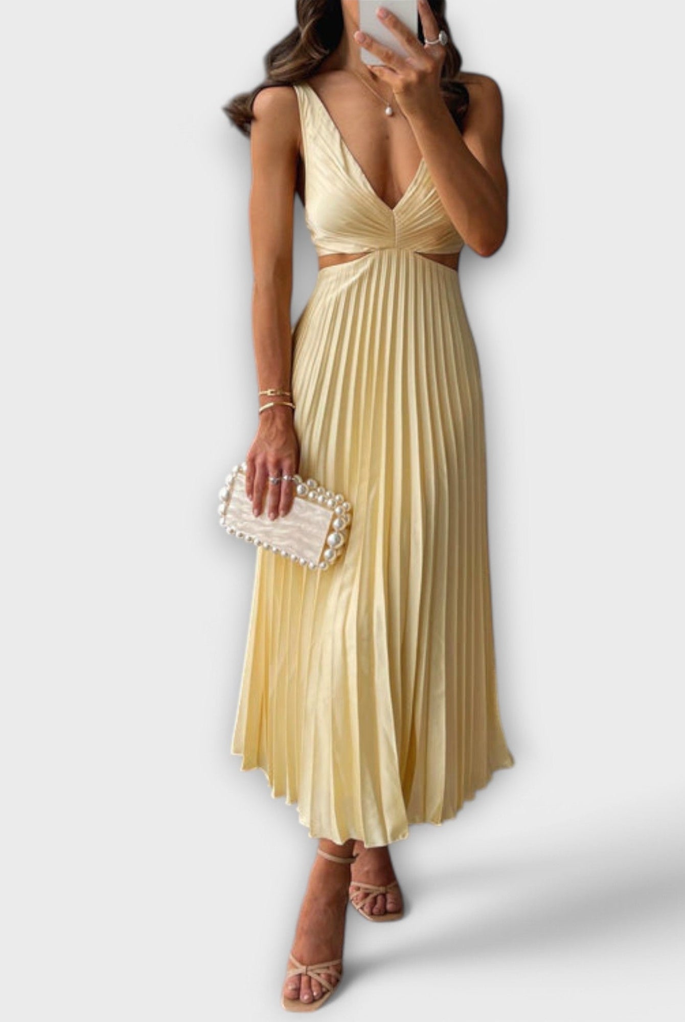 Marian | Elegant Midi Evening Dress with Pleating