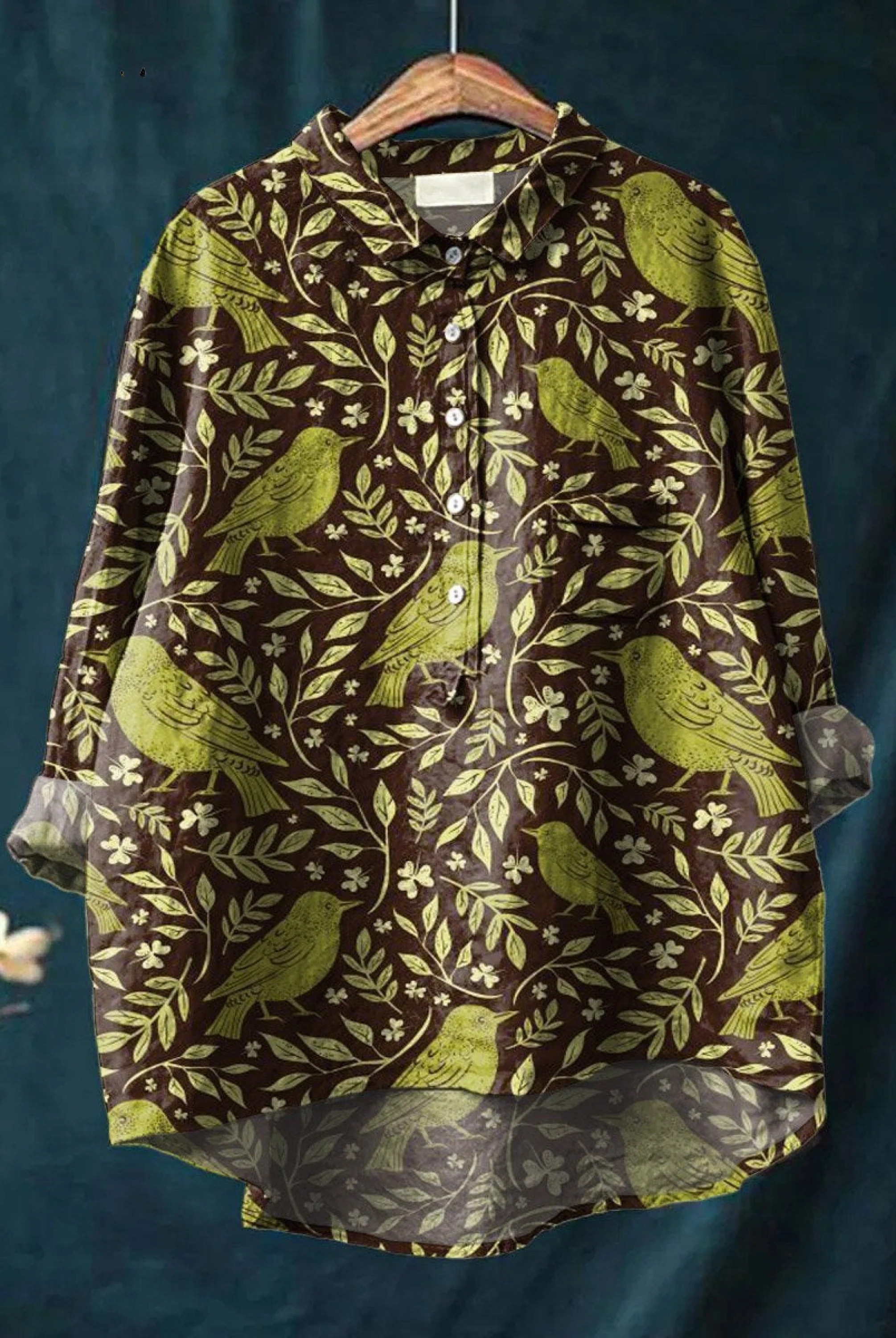 Carley | Women's Vintage Floral Birds Art Print Casual Shirt