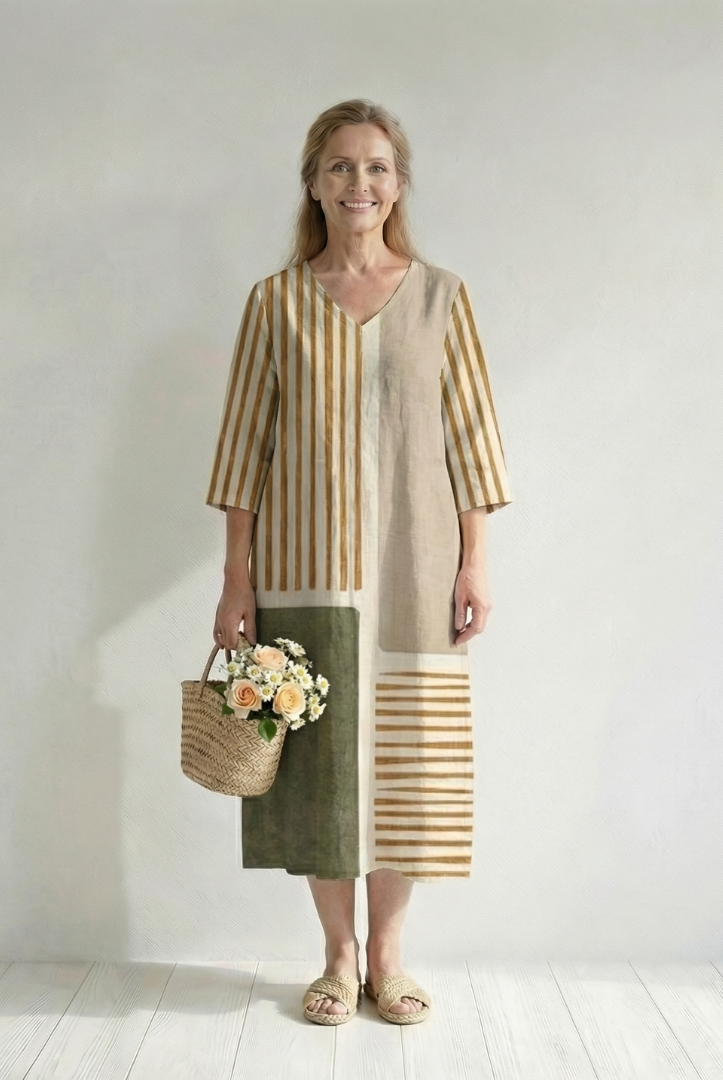 Penny | Light Mixed Stripe Midi Dress
