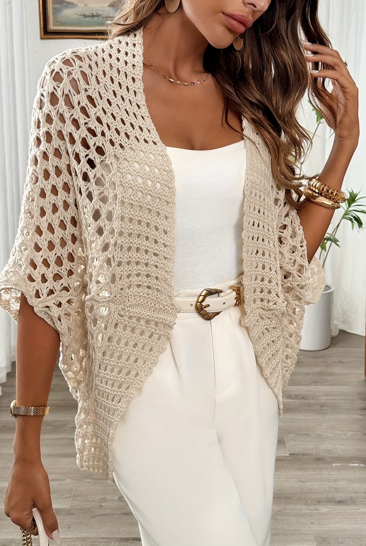 Crystal | Open Knit Drape Cardigan
