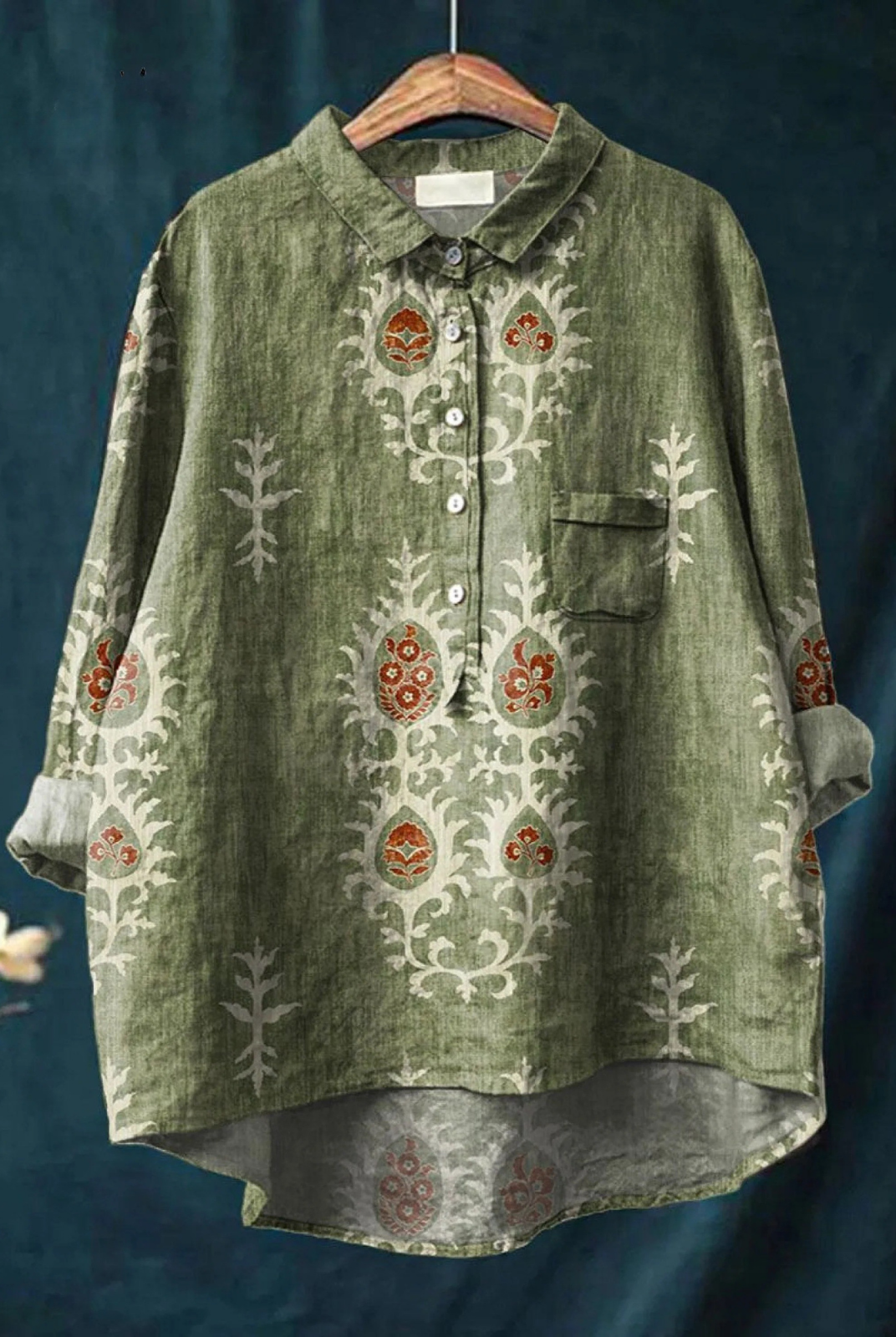 Eta | Women's Vintage Ethnic Floral Art Print Casual Shirt