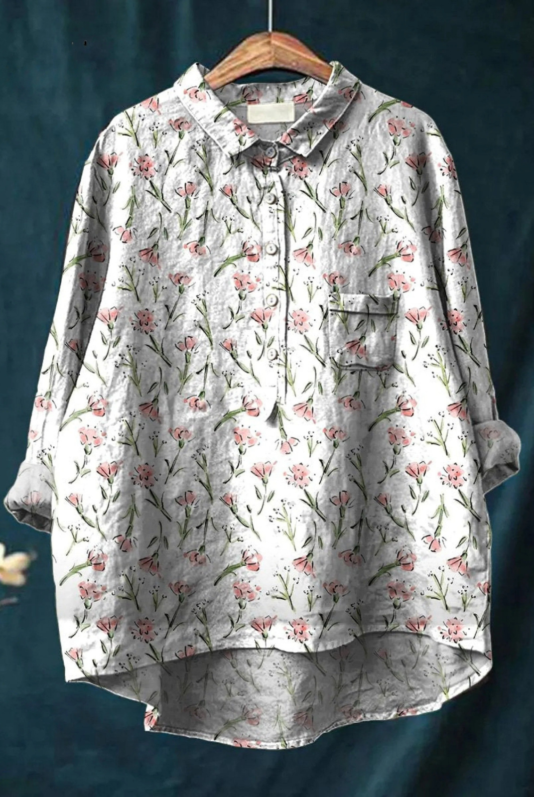 Natalia | Pink Spring Floral Repeat Pattern Printed Women's Casual Shirt