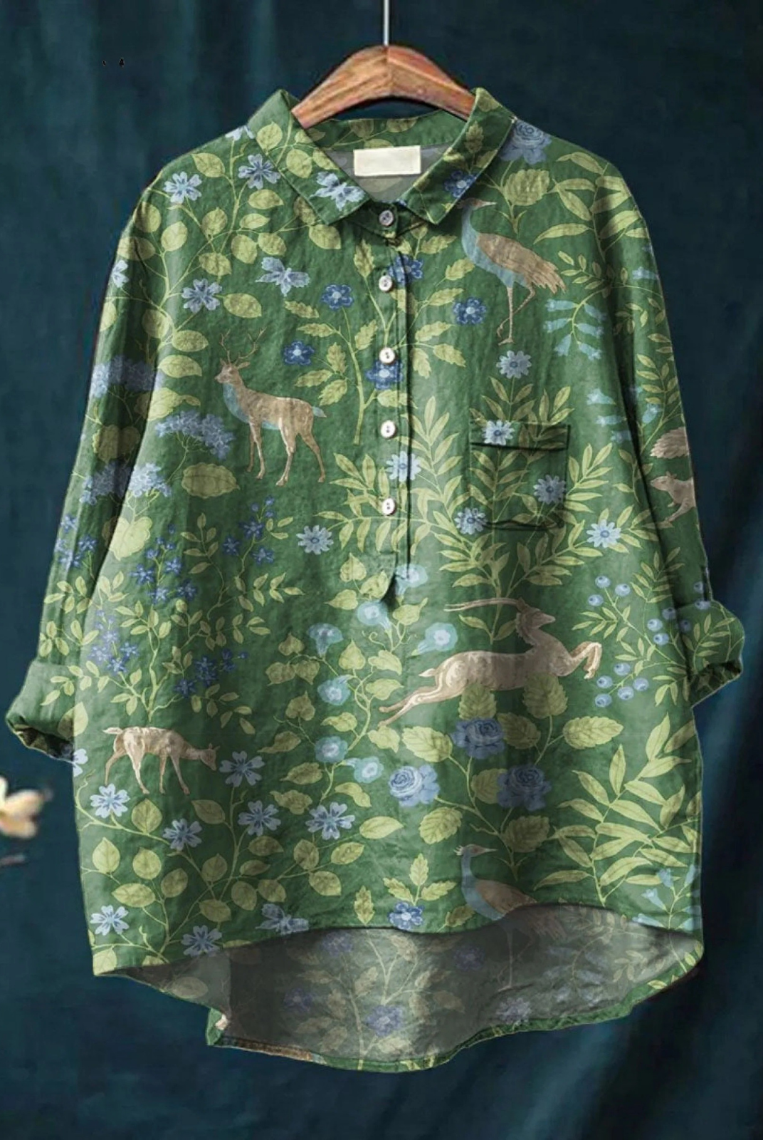 Nedra | Women's Vintage Floral Animals Art Print Casual Shirt