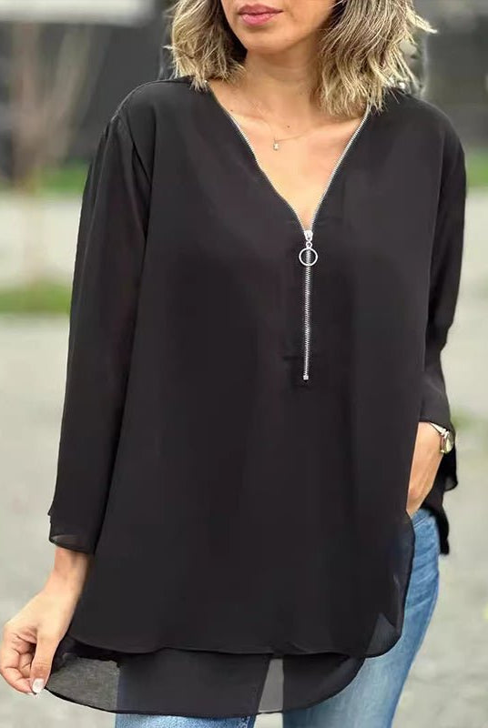 Jayne | Chiffon Zipper Blouse