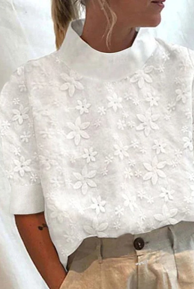 Carmela | Floral Solid Stand-Up Collar