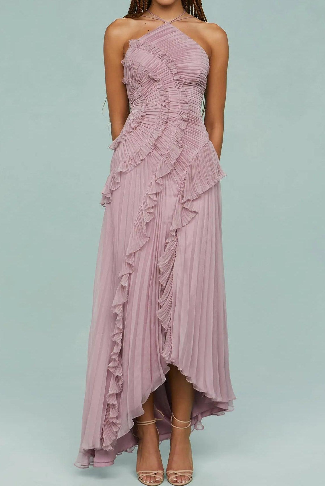 Alora | Pleated Suspender Long Dress with Slits Dress