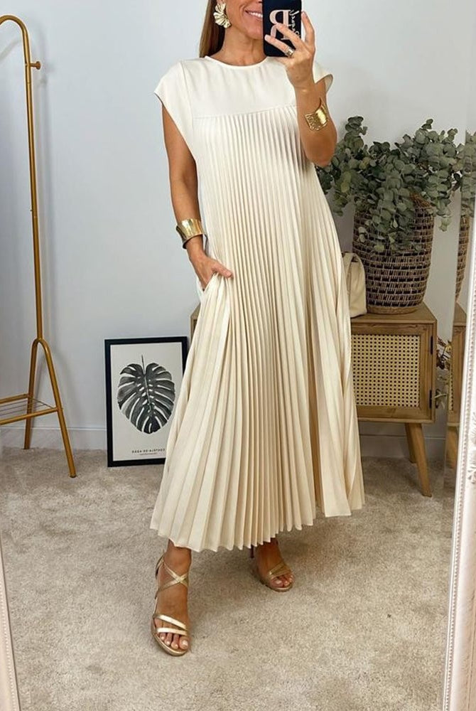 Prudence | Elegant Spliced Pleated Maxi Dress