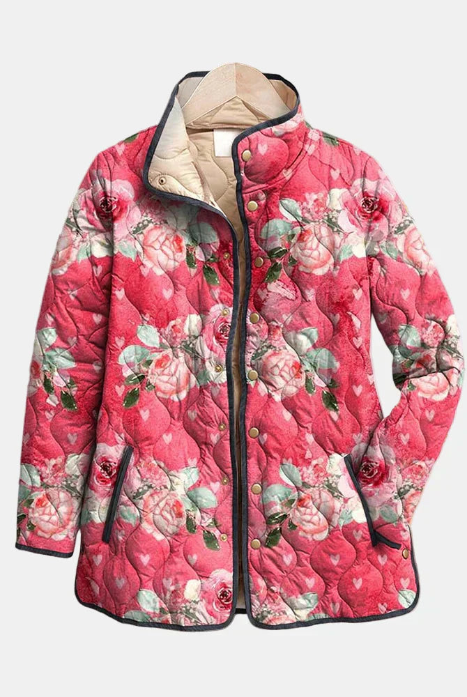 Codie | Charming Pink Floral Print Quilted Jacket