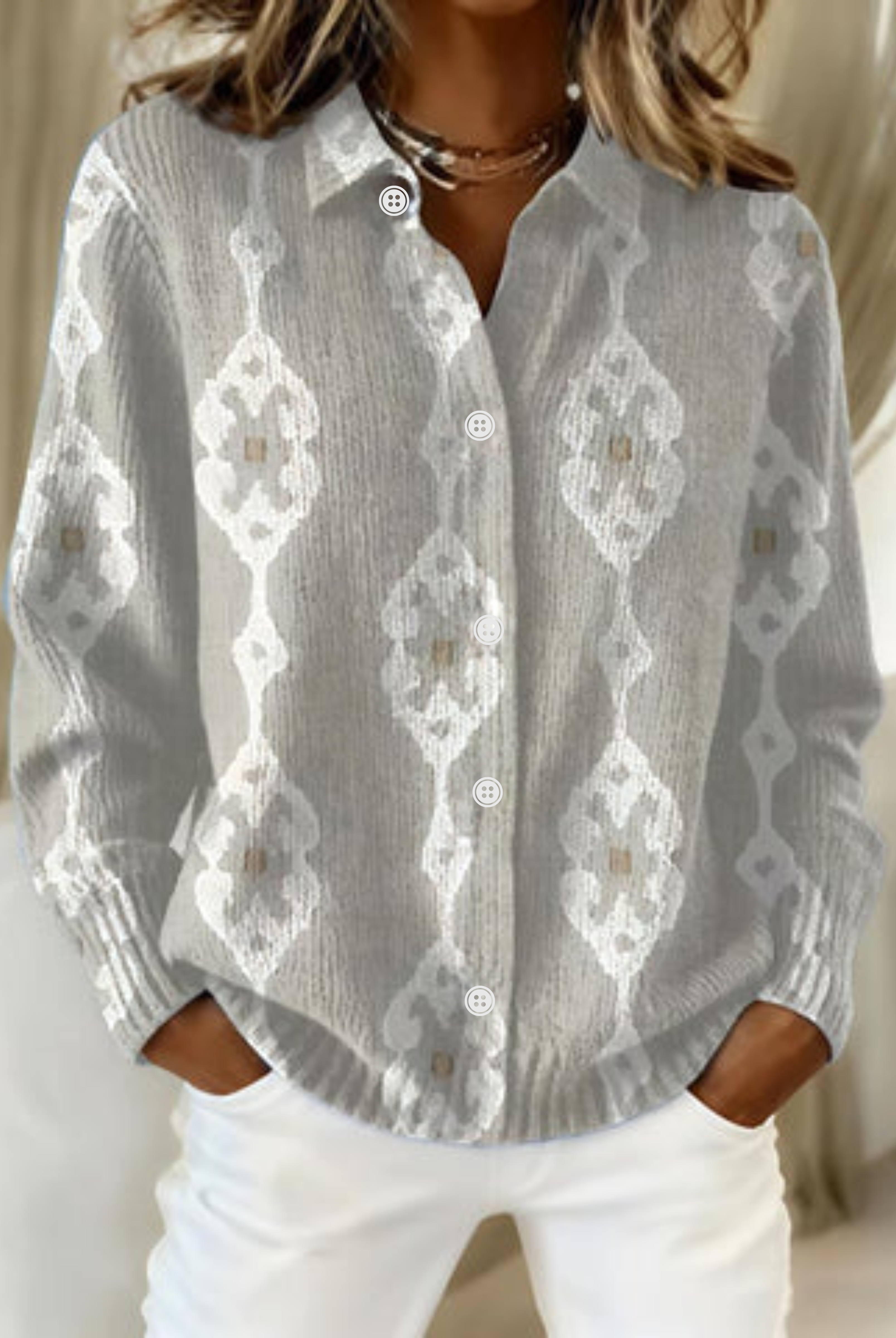 Constance | Elegant Knit Hoodie Blouse with Diamond Pattern