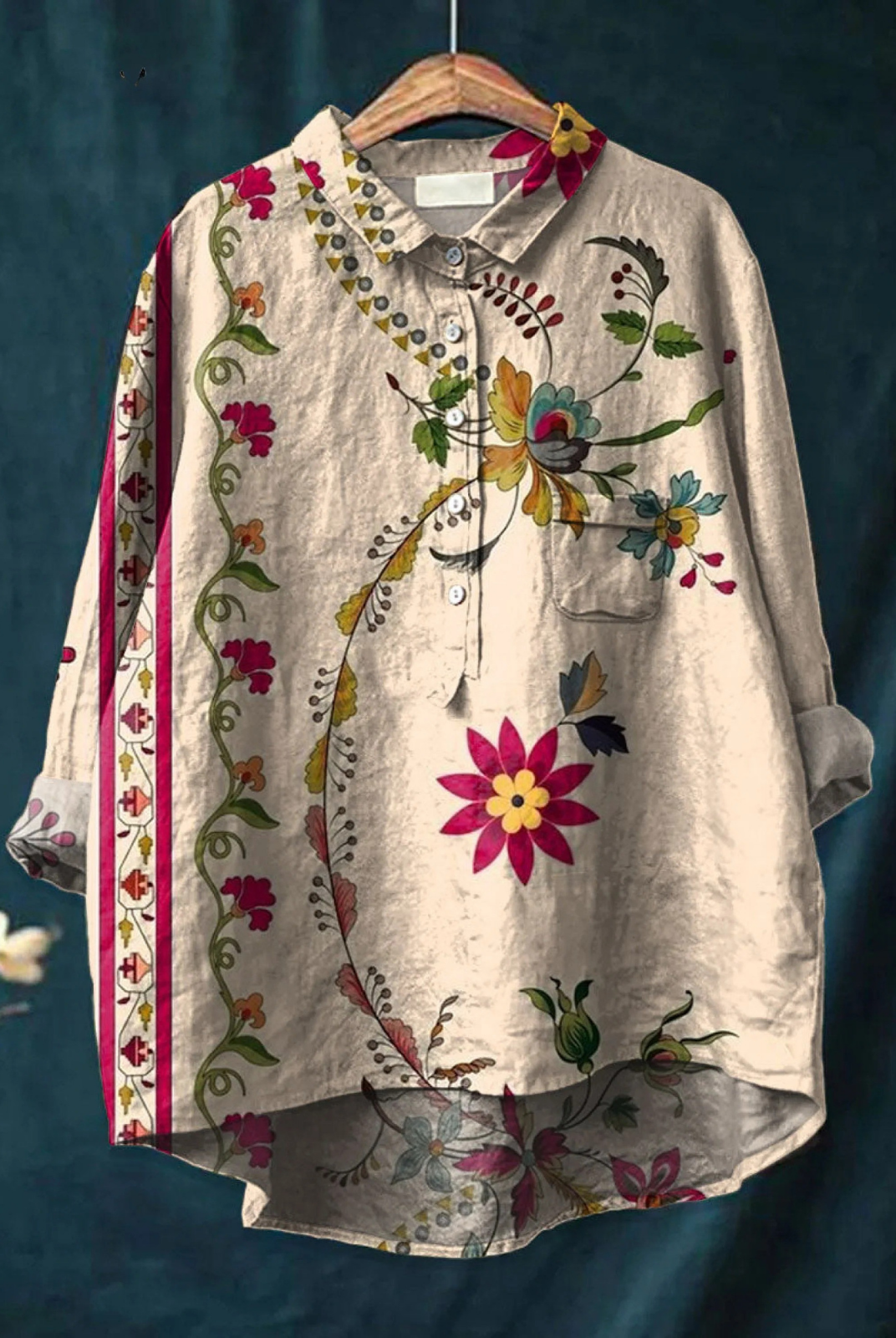 Taj | Women's Vintage Floral Art Print Casual Shirt.