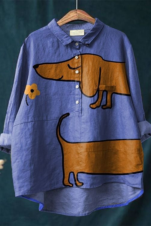 Roxanne | Artistic Dachshund Print Casual Blouse