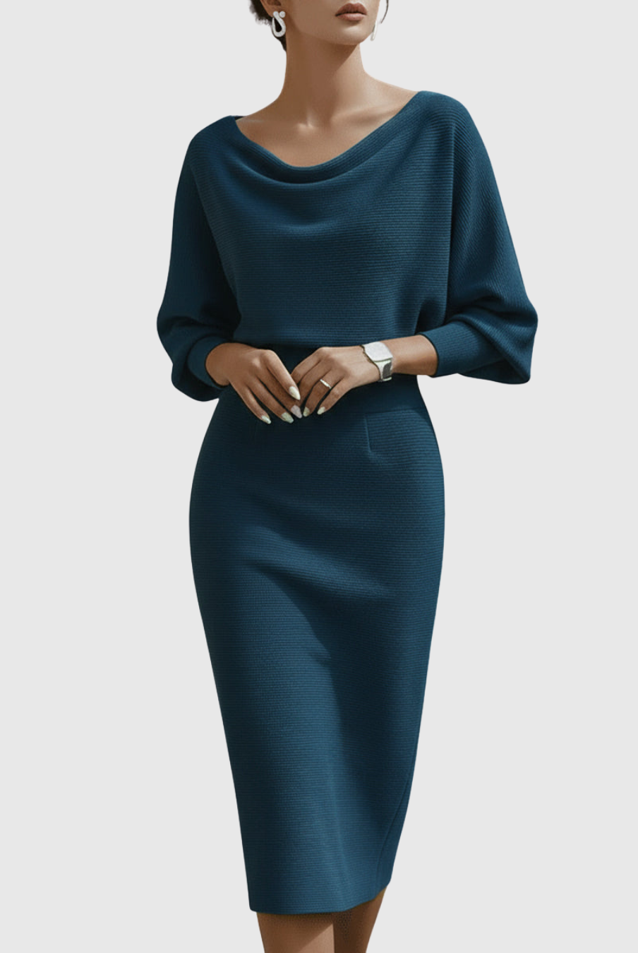Genesis | White Draped Batwing Midi Dress