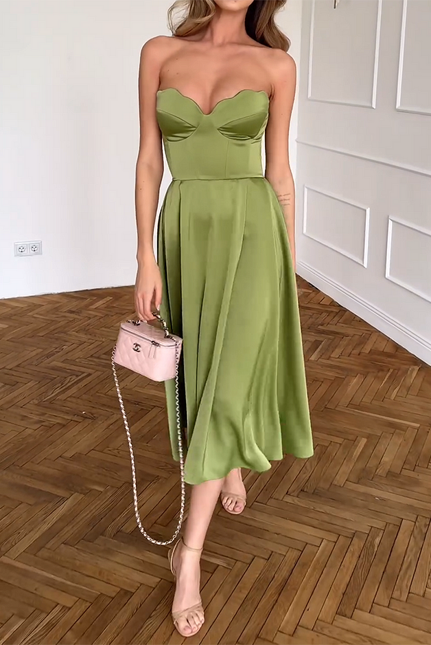Aliya | Strapless Elegant Midi Dress