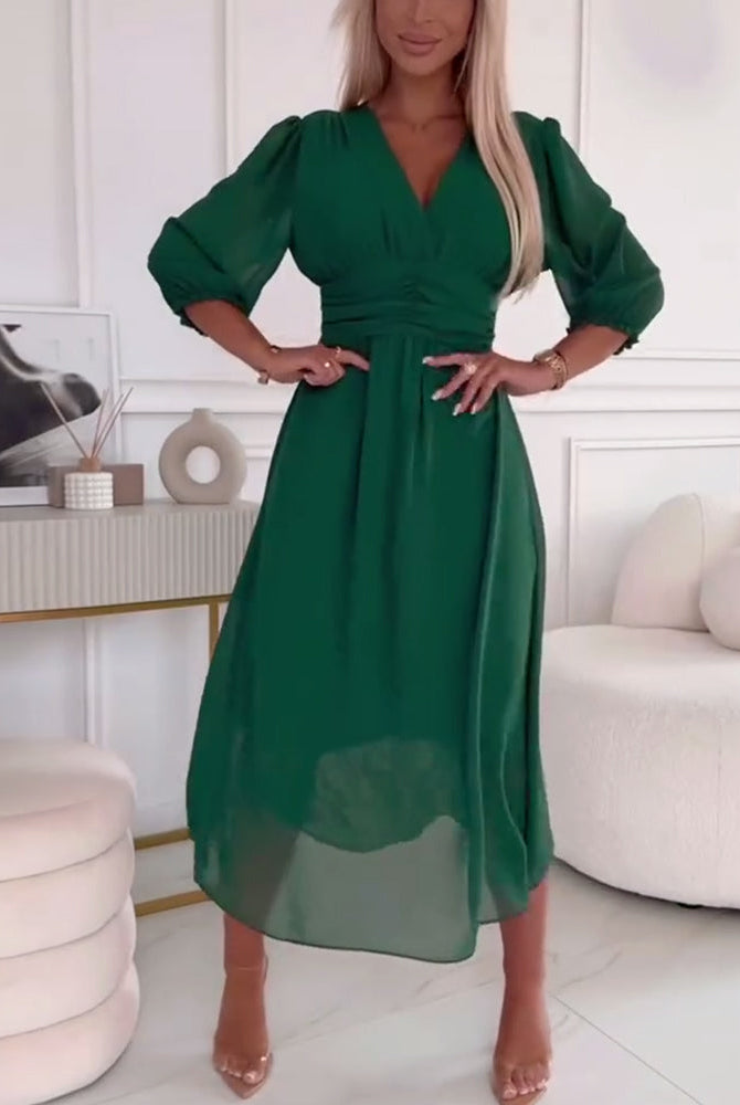 Emmaline | V-Neck Solid Color Waist Dress