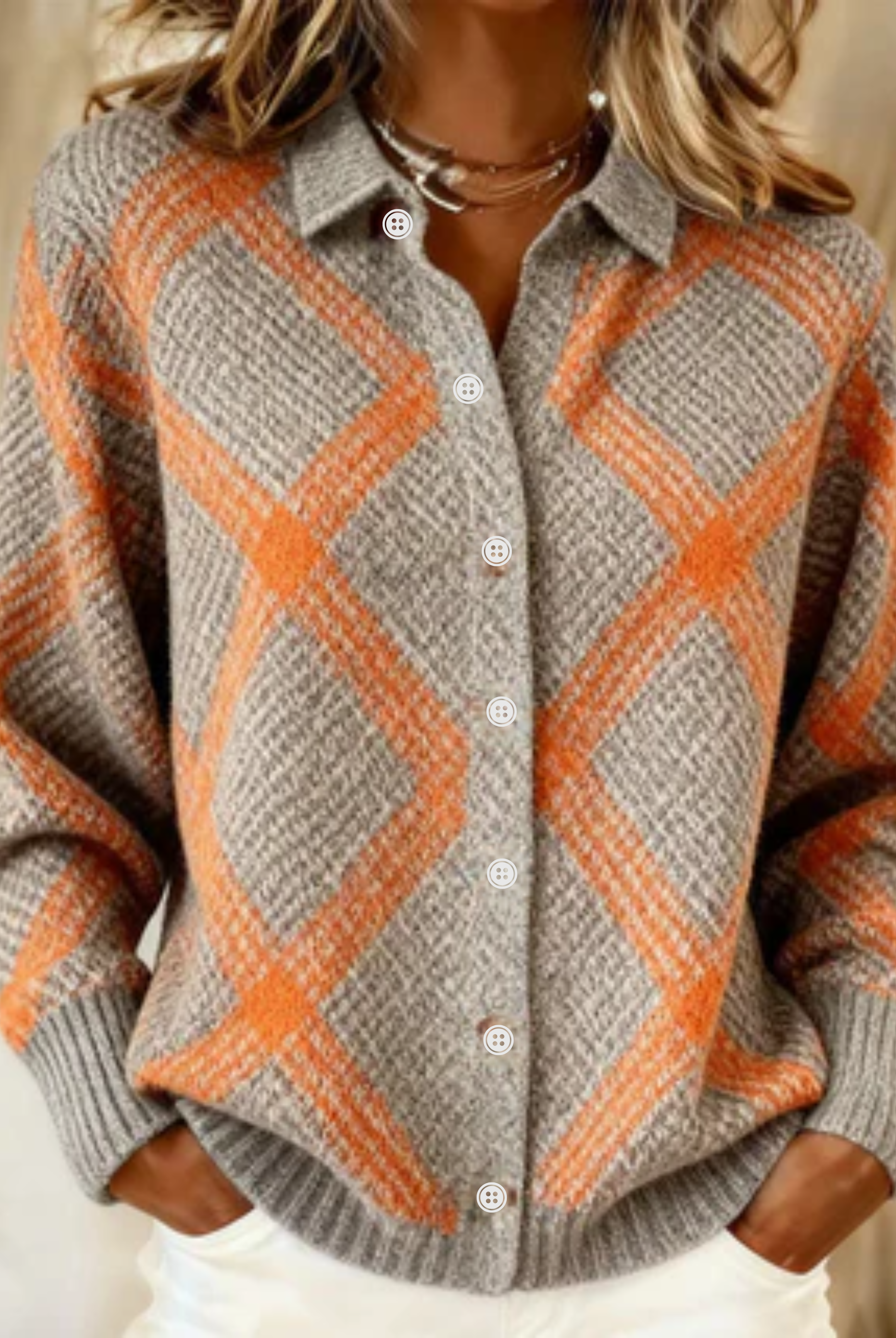 Temple | Checked Blouse Made from Warm, Soft Hoodie Material