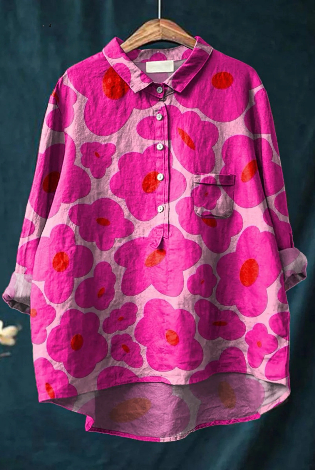 Posy | Vibrant Pink Floral Pattern Printed Women's Casual Shirt