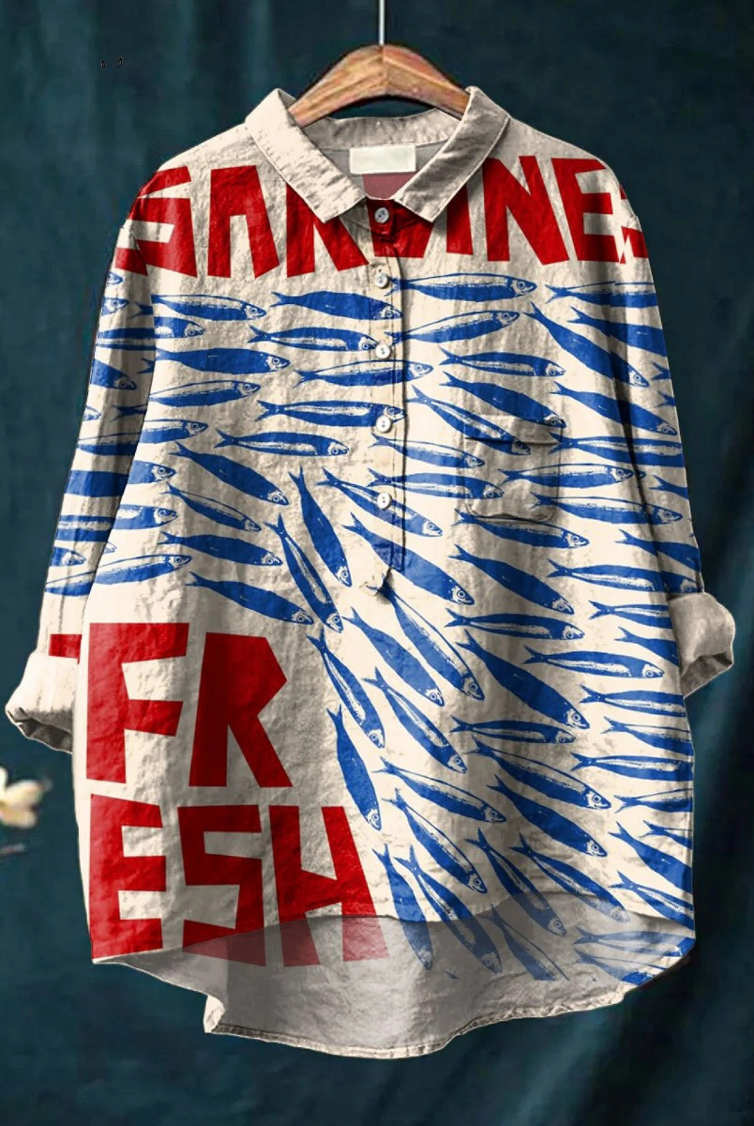 Cherry | Women's Vintage Fish Art Print Casual Shirt