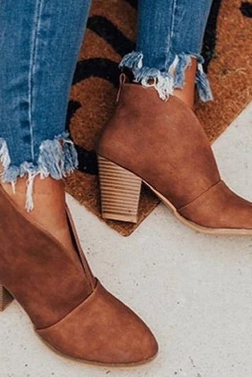 Sheba | Ankle Boots - Almond Toe - Chunky Stacked Heel - Slip-on Casual Wear