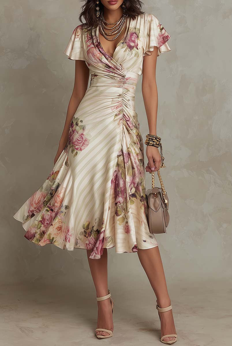 Charleigh | Vintage Floral Satin Midi Dress