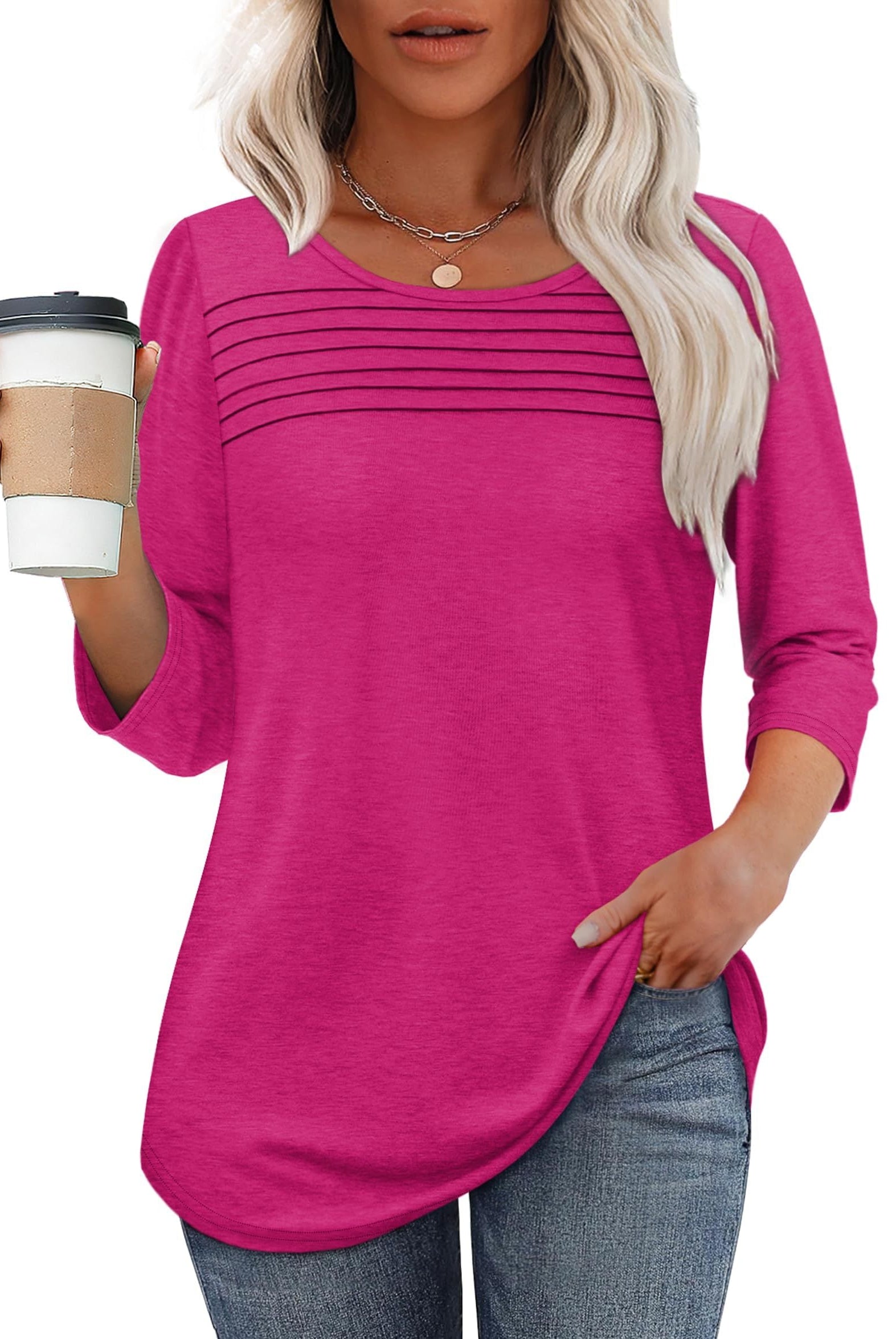 Aspen | Pleated 3/4 Sleeve Top