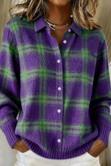 Melania | Soft Hoodie Blouse with Check Pattern