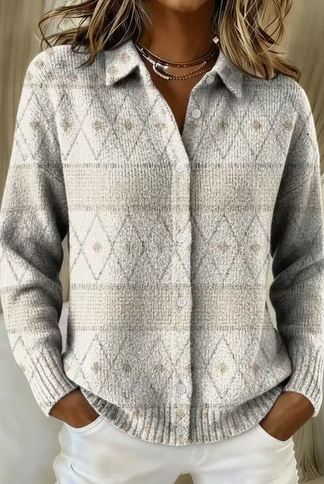 Honey | Elegant Knit Hoodie Blouse with Diamond Pattern