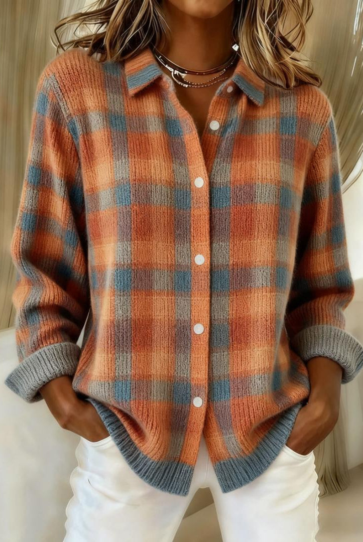 Brooke | Checked Blouse Made from Warm, Soft Hoodie Material