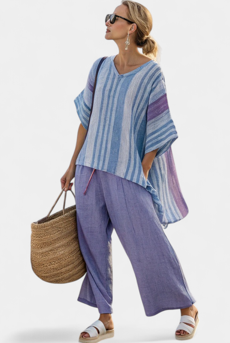 Jolene | Elegant Lavender & Sky Blue Top & Linen Pants