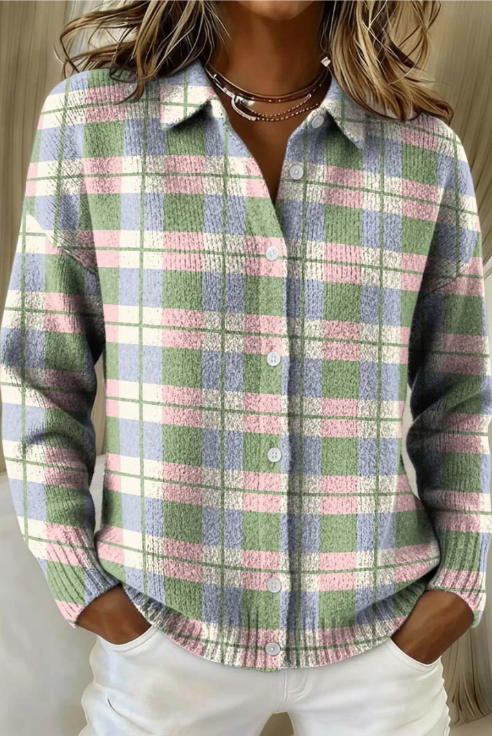 Elle | Checked Hoodie Blouse in Fresh Pastel Colors