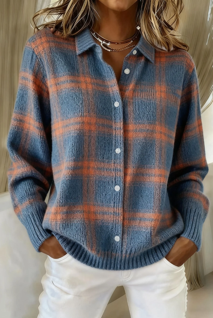 Mickey | Soft Hoodie Blouse with Check Pattern