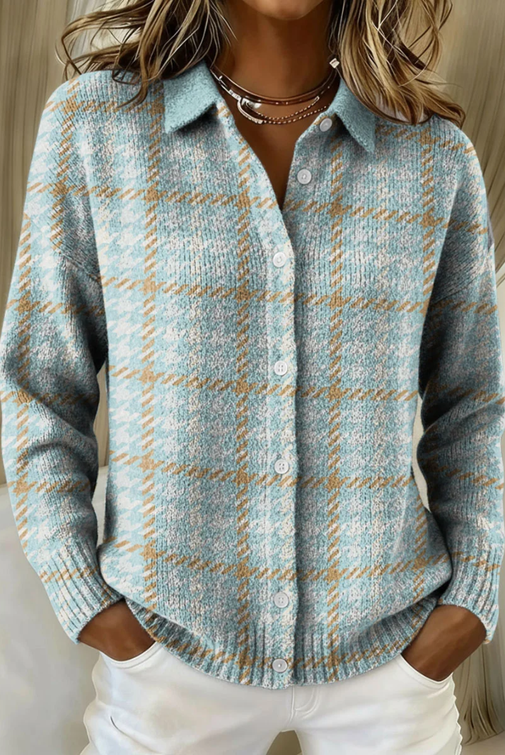 Sabrine | Checked Hoodie Blouse with Sand-Colored Accents