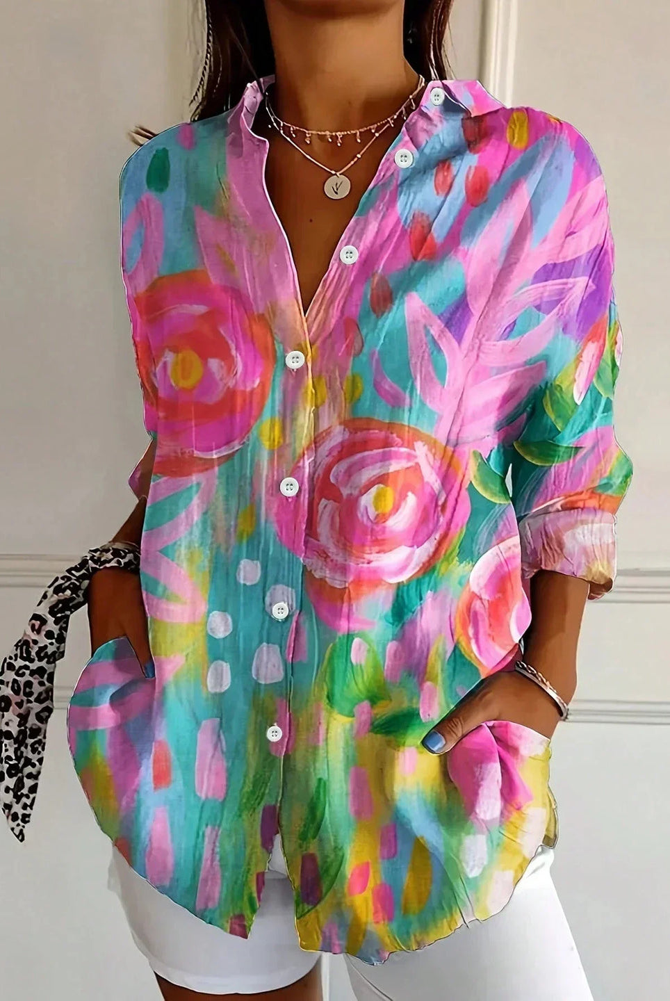 Nizhoni | Elegant Long Sleeve with Colorful Pattern Shirt