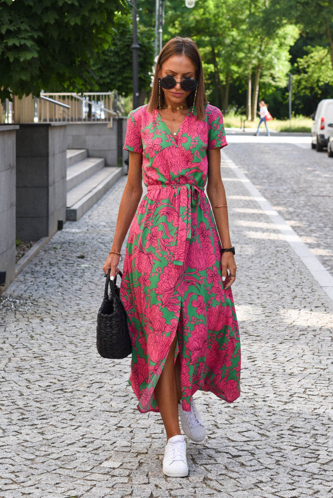 Leeza | Stylish V-Neck Floral Dress