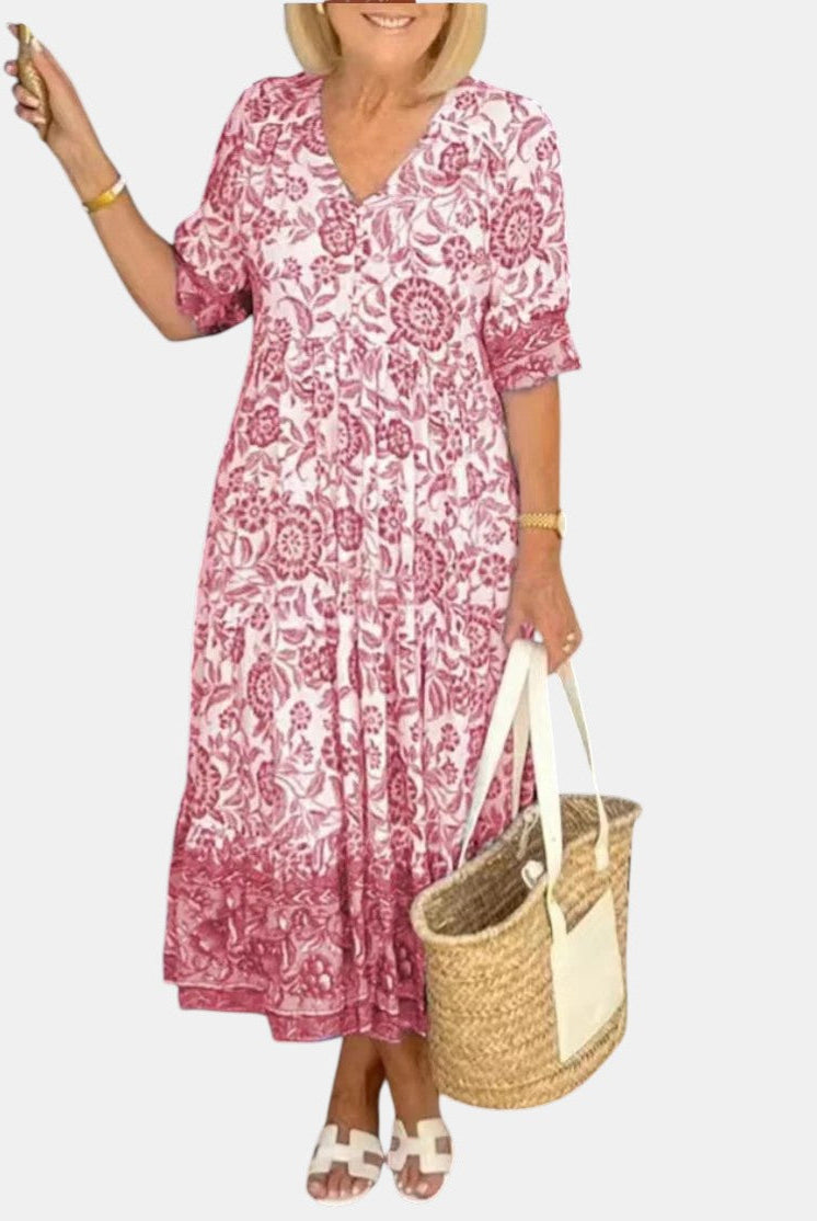 Odessa | Elegant Floral Dress with V-Neck