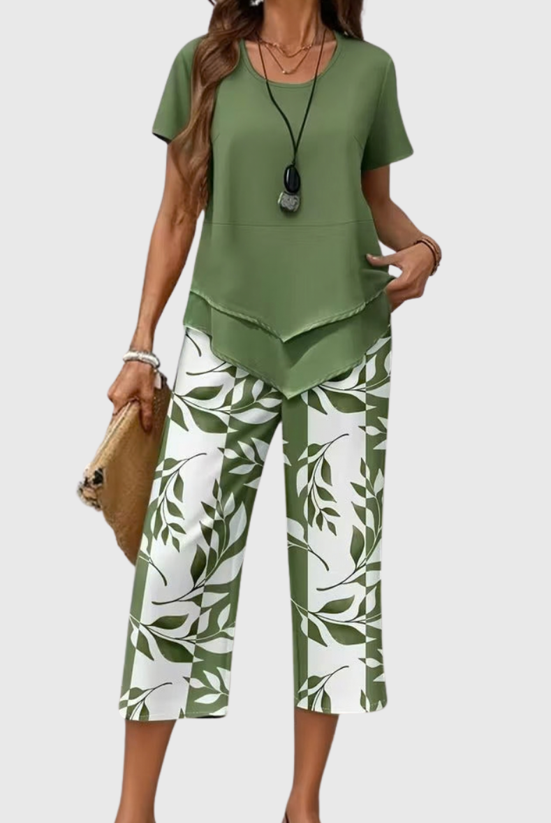 Portia | Casual Leaf Print Two-Piece Set