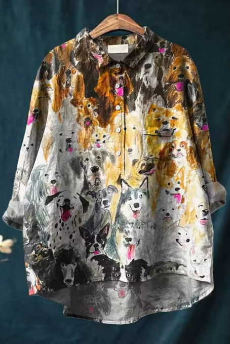 Tahlia | Artistic Dog Portrait Print Women's Casual Blouse