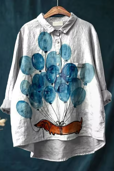 Sloane | Artistic Dachshund Balloon Print Women's Casual Blouse