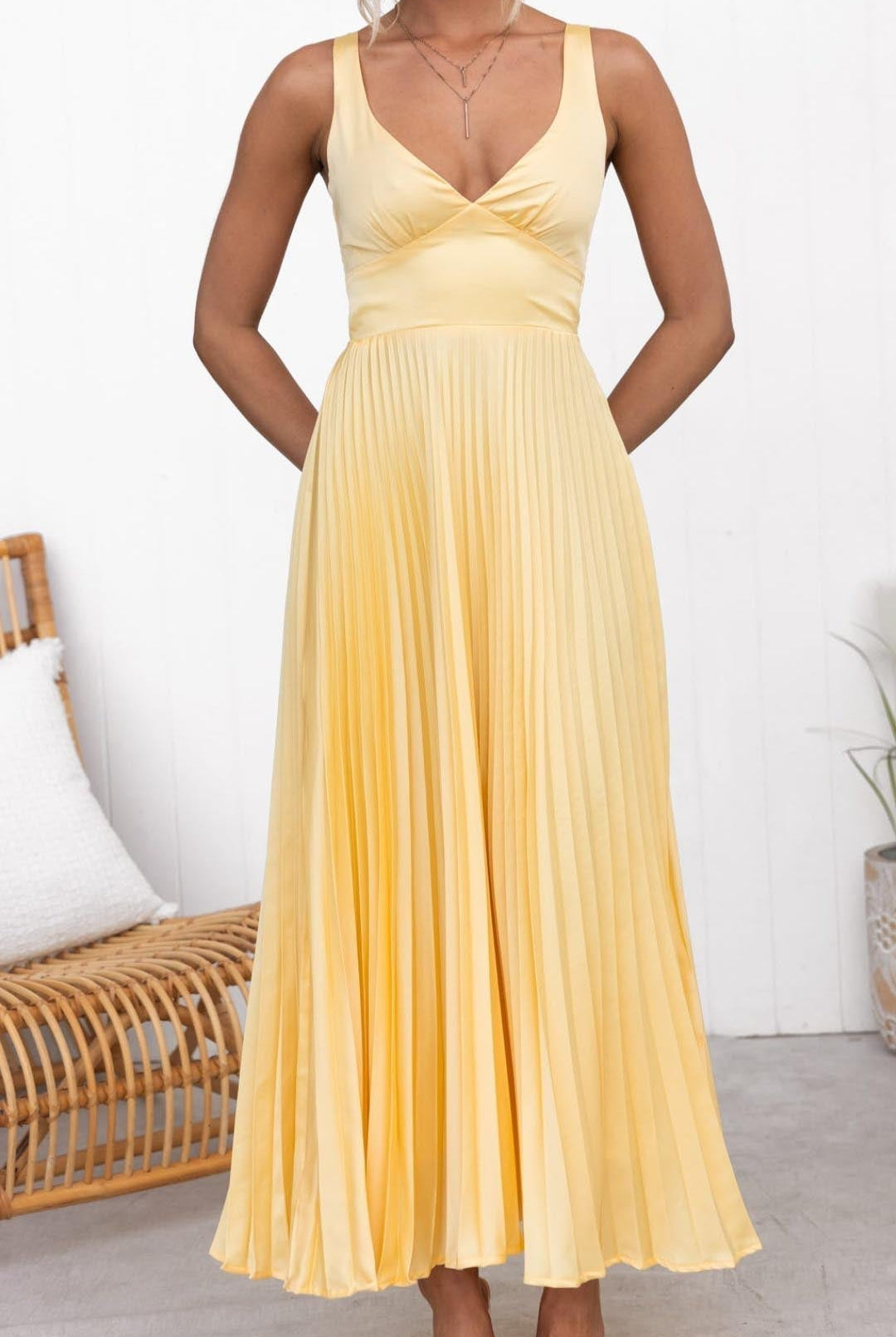 Karis | Pleated V-Neck Maxi Dress