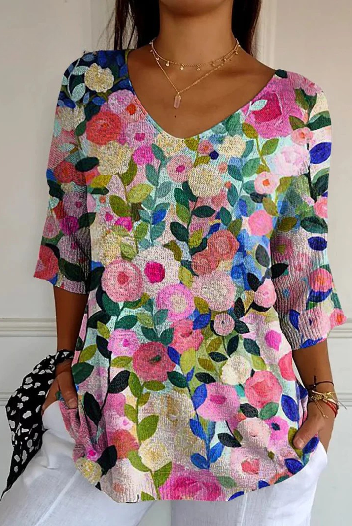 Zoey | Colorful Spring Floral Garden Printed Women's Casual Pullover Knit