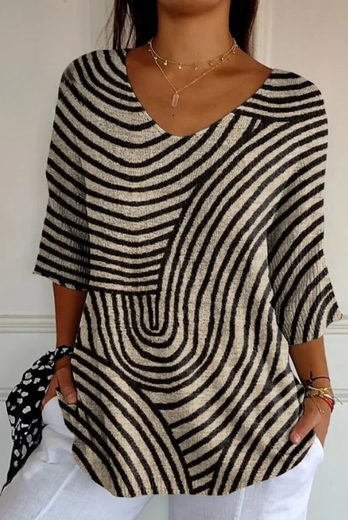 Kallista | Retro Geometric Art Round Line Print Casual Pullover Knit