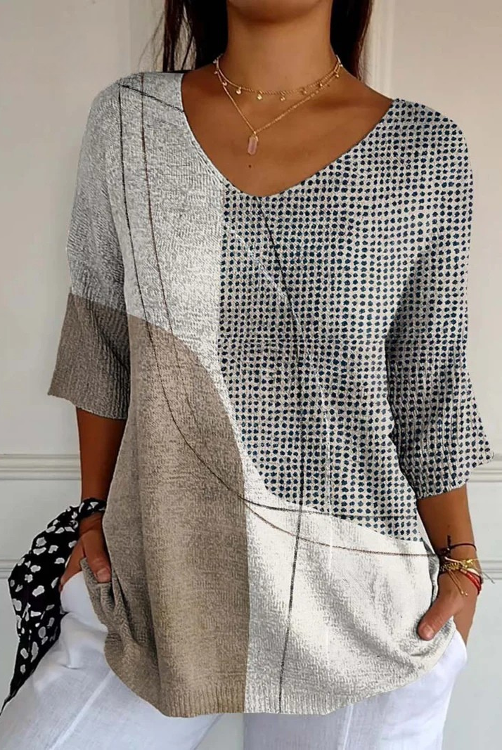 Olya | Abstract Geometric Pattern Art Print Casual Knit Pullover
