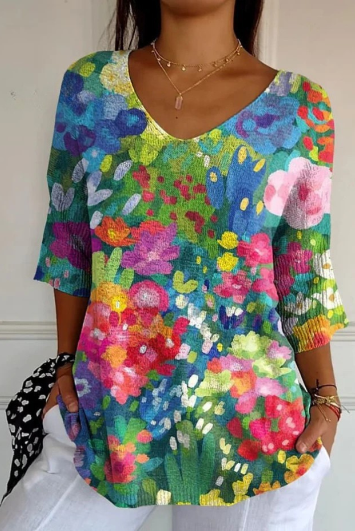 Reine | Vintage Lovely Floral Art Print Casual Pullover Knit