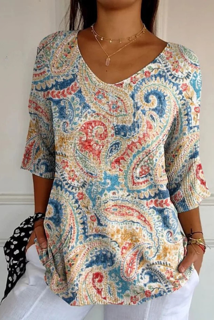 Veta | Vintage Ethnic Floral Art Print Casual Pullover Knit