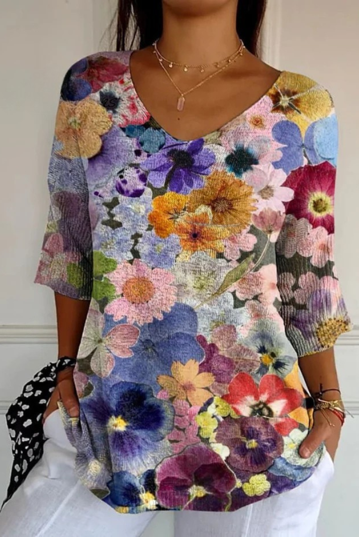 Oprah | Vintage Lovely Floral Art Print Casual Pullover Knit